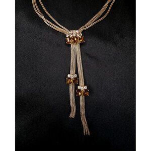 Vintage Joan Rivers Gold-Tone Multi-Strand Chain Necklace With Amber Crystal
